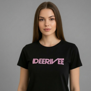 T-SHIRT DEERIVEE CZARNY - RÓŻOWY BROKAT